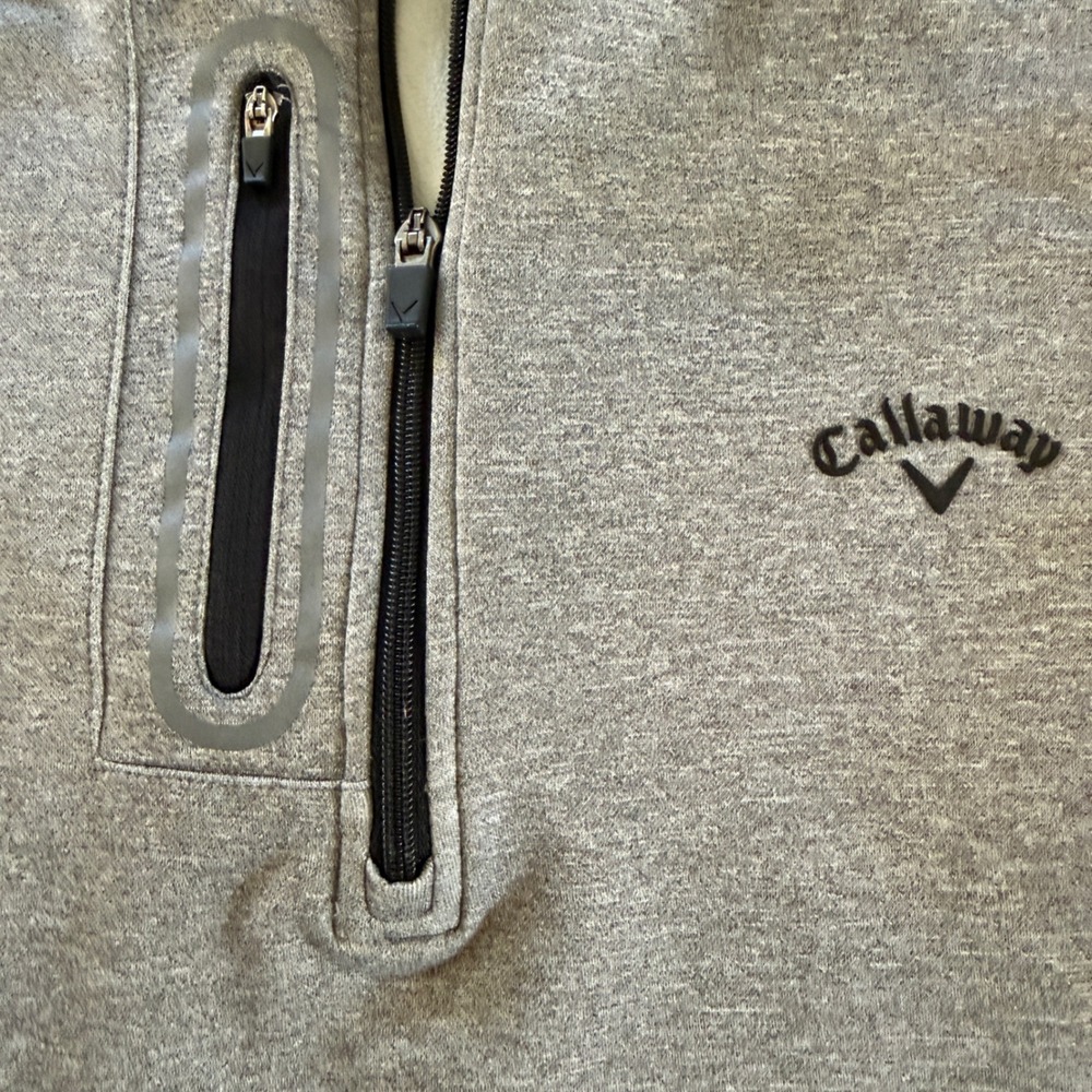 Callaway Pullover Men Large Gray 1/4 Zip Mock Neck Golf Fleece Jacket Pockets - Picture 3 of 9